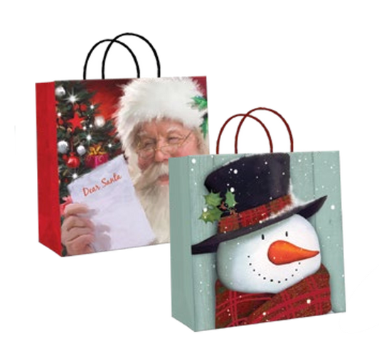 2-pack large kraft gift bags with colorful Christmas prints (Santa, snowman) on Tampa Home & Garden Store