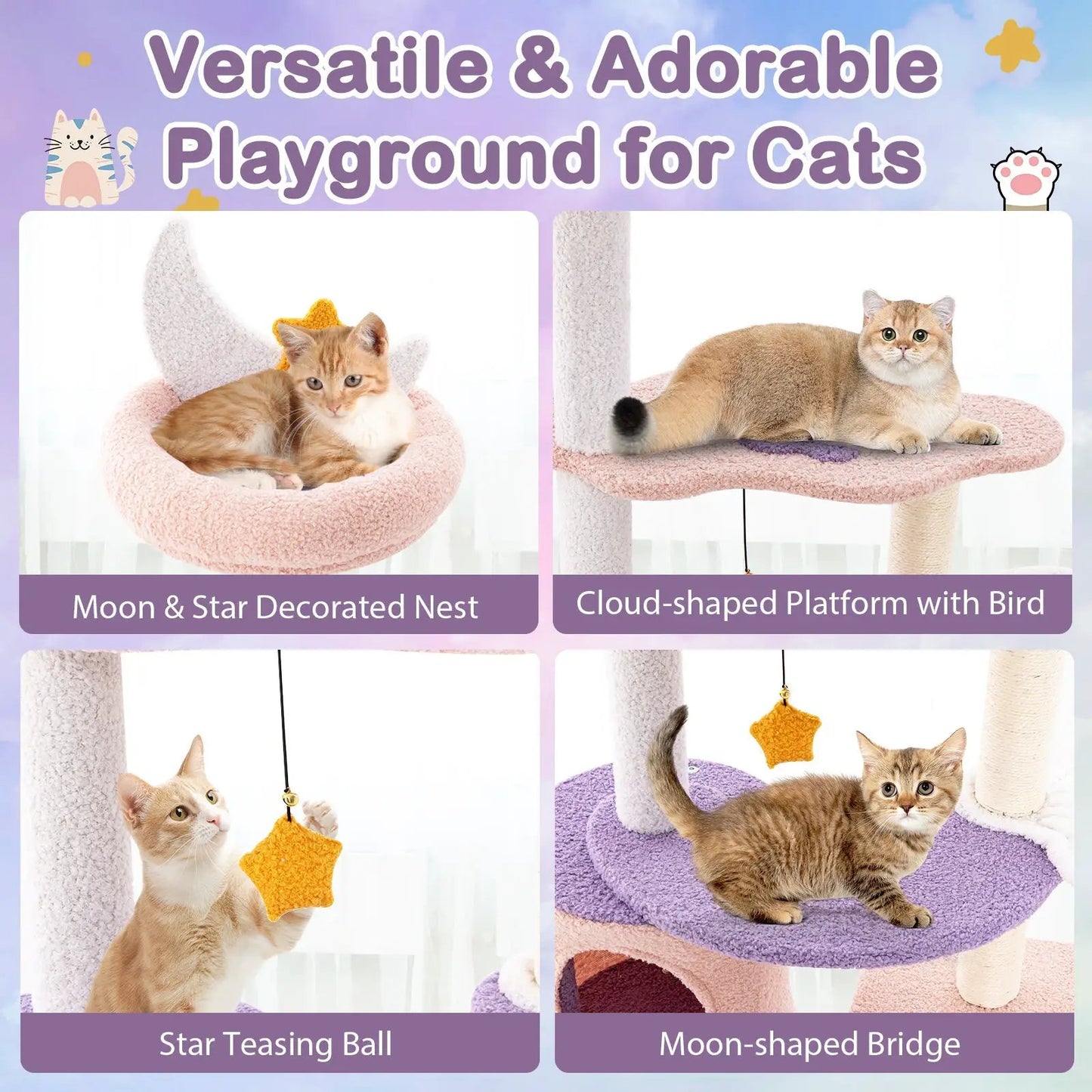 DirectDeals Multi-Level Cat Tower with Sisal Scratching Posts, pink plush platforms on Tampa Home & Garden Store