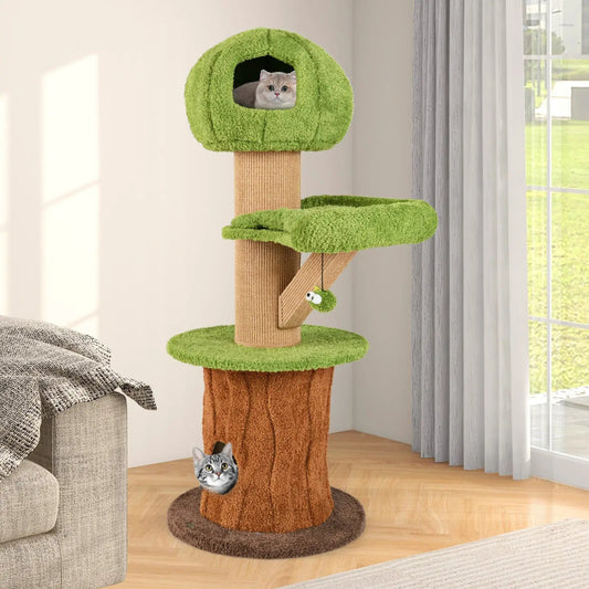 Mushroom Cat Tree For Indoor Cats Plush Perch green mushroom house with sisal post 2 cats on Tampa Home & Garden Store