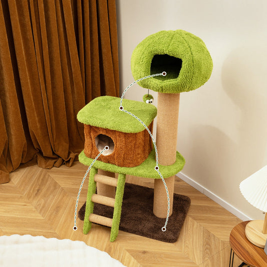 Cute Cat Tree for Indoor Cats with Mushroom-shaped Nest Condo and Climbing Ladder-Green - Tampa Home & Garden Store