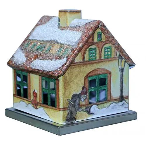 Knox Metal Incense Smoker House, yellow metal incense holder with snowy roof on Tampa Home & Garden Store