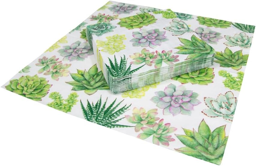 Succulents Luncheon Napkins white with green succulent print Country Christmas Loft Napkins on Tampa Home & Garden Store