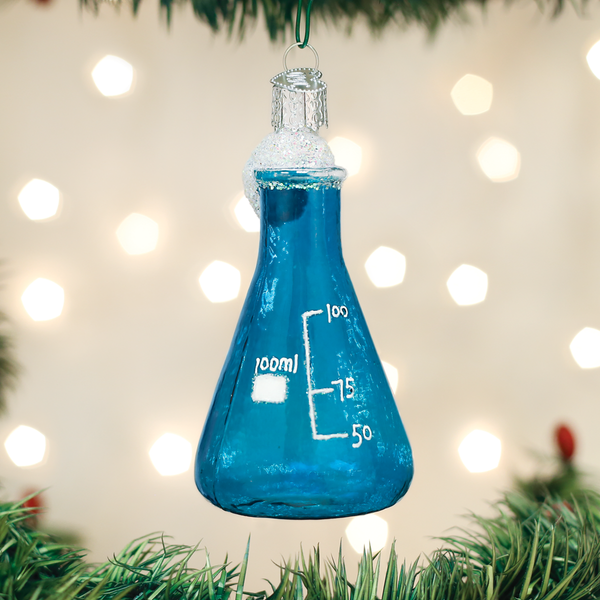 Science Beaker Glass Ornament turquoise with white measurement markings on Tampa Home & Garden Store