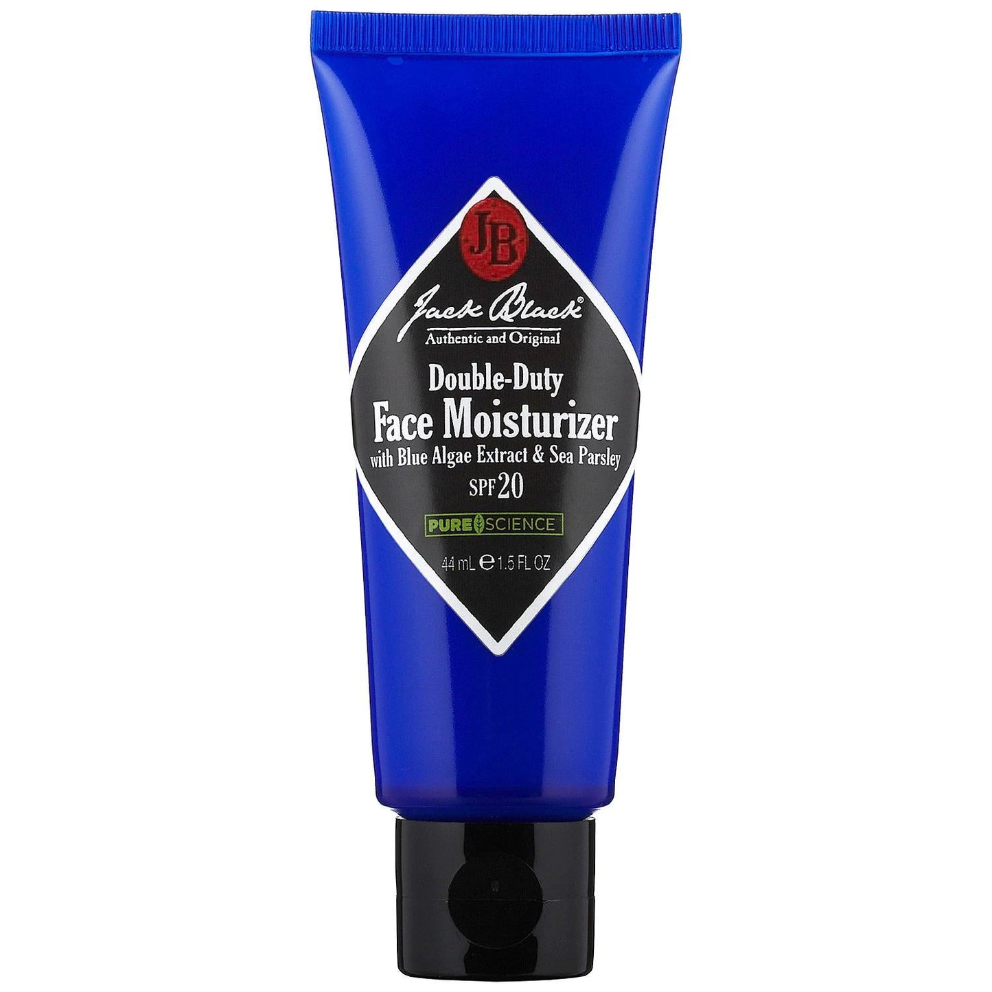 Jack Black Double-Duty Face Moisturizer SPF 20 tube, blue oil-free sunscreen with blue algae on Tampa Home & Garden Store