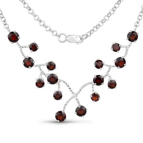 Garnet necklace in sterling silver with branching vine design and multiple red garnet stones on Tampa Home & Garden Store