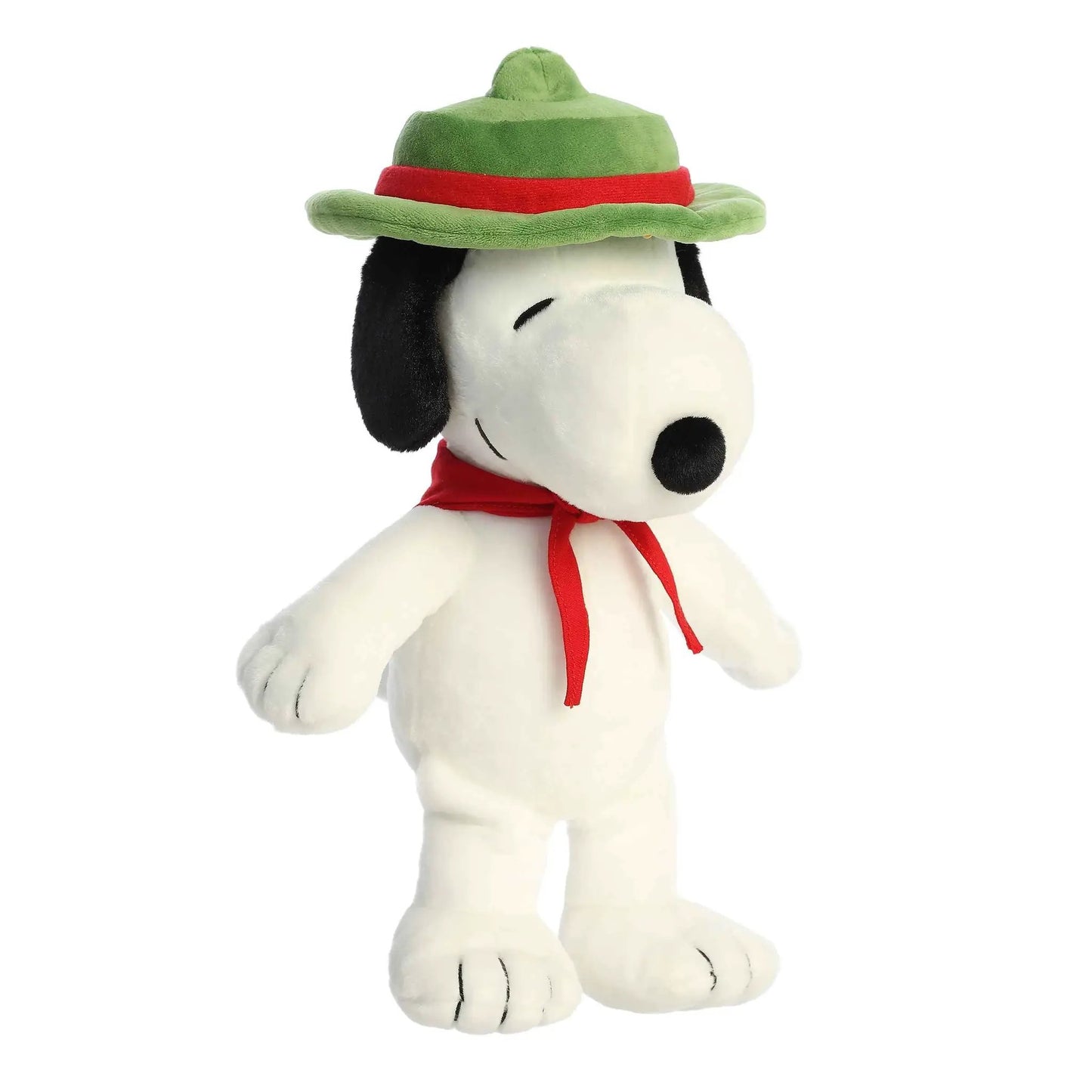 Beagle Scout Snoopy soft plush toy with green Scout hat and red scarf on Tampa Home & Garden Store