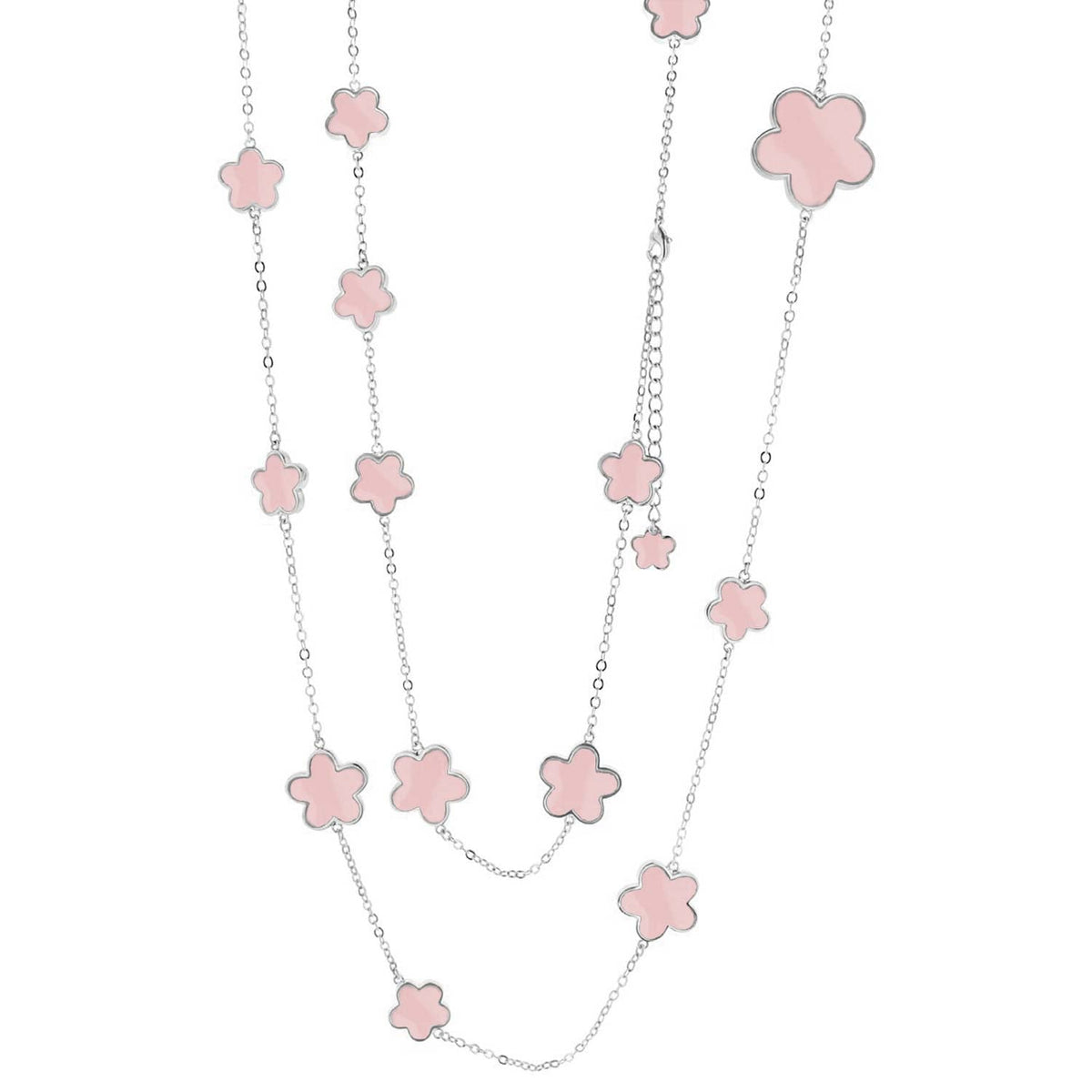 Daisy Love Necklace — long necklace with pink flower charms on a silver chain, Lauren G Adams on Tampa Home & Garden Store