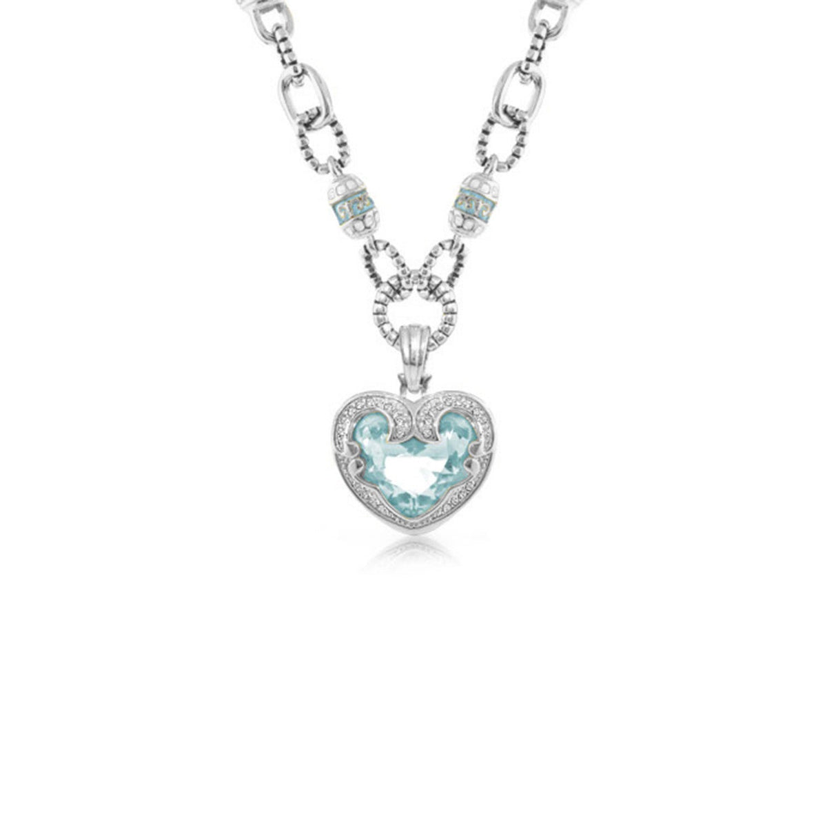 Renaissance Hearts pendant with aqua heart gemstone and pavé trim on chain by Lauren G Adams on Tampa Home & Garden Store