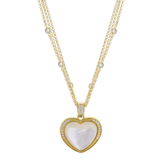 Pave Love Necklace gold-tone heart pendant with pavé diamonds and mother-of-pearl center on chain on Tampa Home & Garden Store
