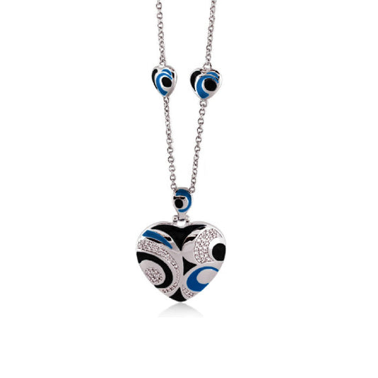 Lauren G Adams Modern Art Necklace pendant heart with blue black white enamel on a silver chain on Tampa Home & Garden Store