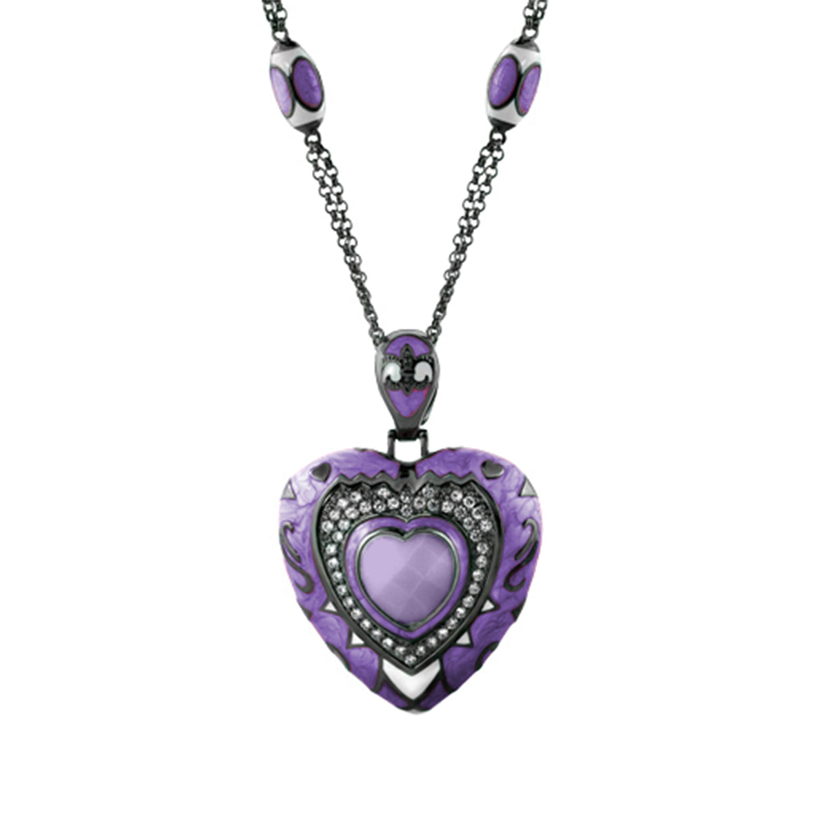 Knights of Love Necklace Lauren G Adams purple heart pendant on gunmetal chain with crystals on Tampa Home & Garden Store