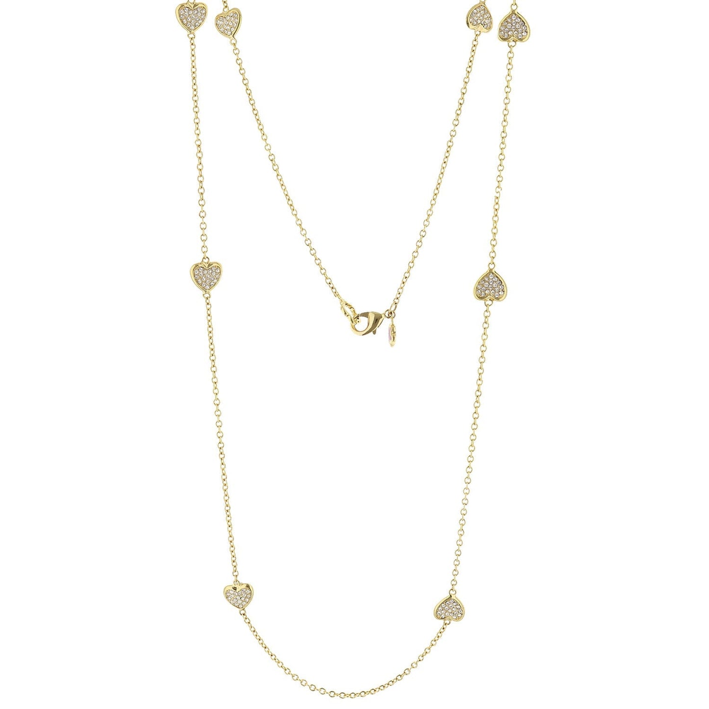 Pave Love Necklace Long 48 Inch Brass Base by Lauren G Adams with pave heart charms on Tampa Home & Garden Store