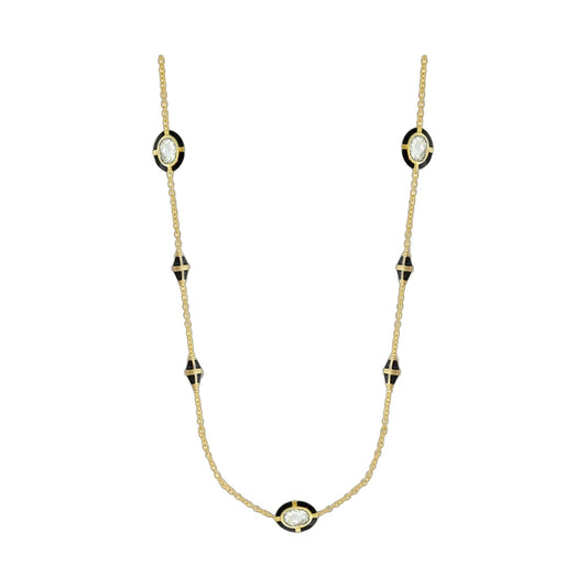 Prince Charming Necklace by Lauren G Adams, gold-tone chain with black enamel round settings on Tampa Home & Garden Store