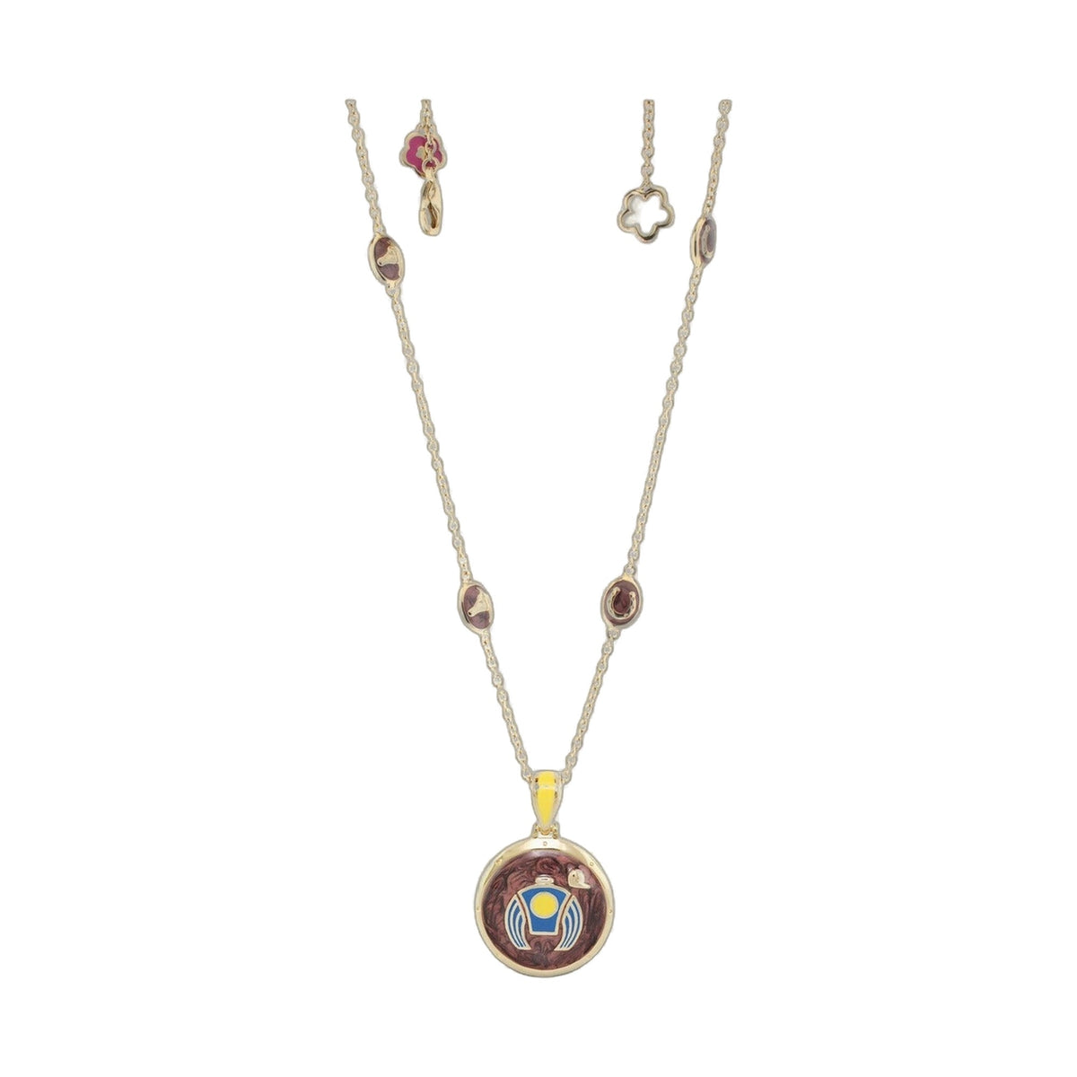 Lauren G Adams equestrian enamel short necklace with gold disc charms and pink accents on a delicate gold chain on Tampa Home & Garden Store