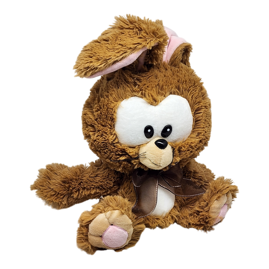 Cuddle Brown Bunny Plush 11in stuffed animal with white face, pink inner ears, brown bow on Tampa Home & Garden Store