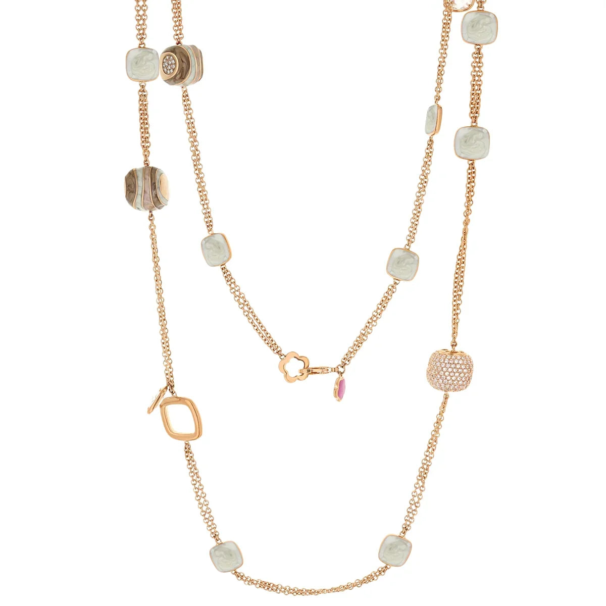 Stripes of Pave Necklace by Lauren G Adams, rose-tone chain with mint-green square inlays on Tampa Home & Garden Store