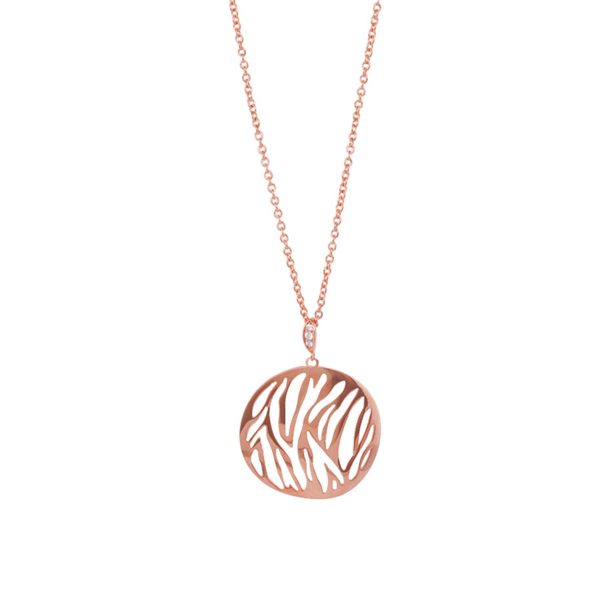 Stamped With Love Wild Child necklace in rose gold with round zebra-cut pendant and crystal bail on Tampa Home & Garden Store