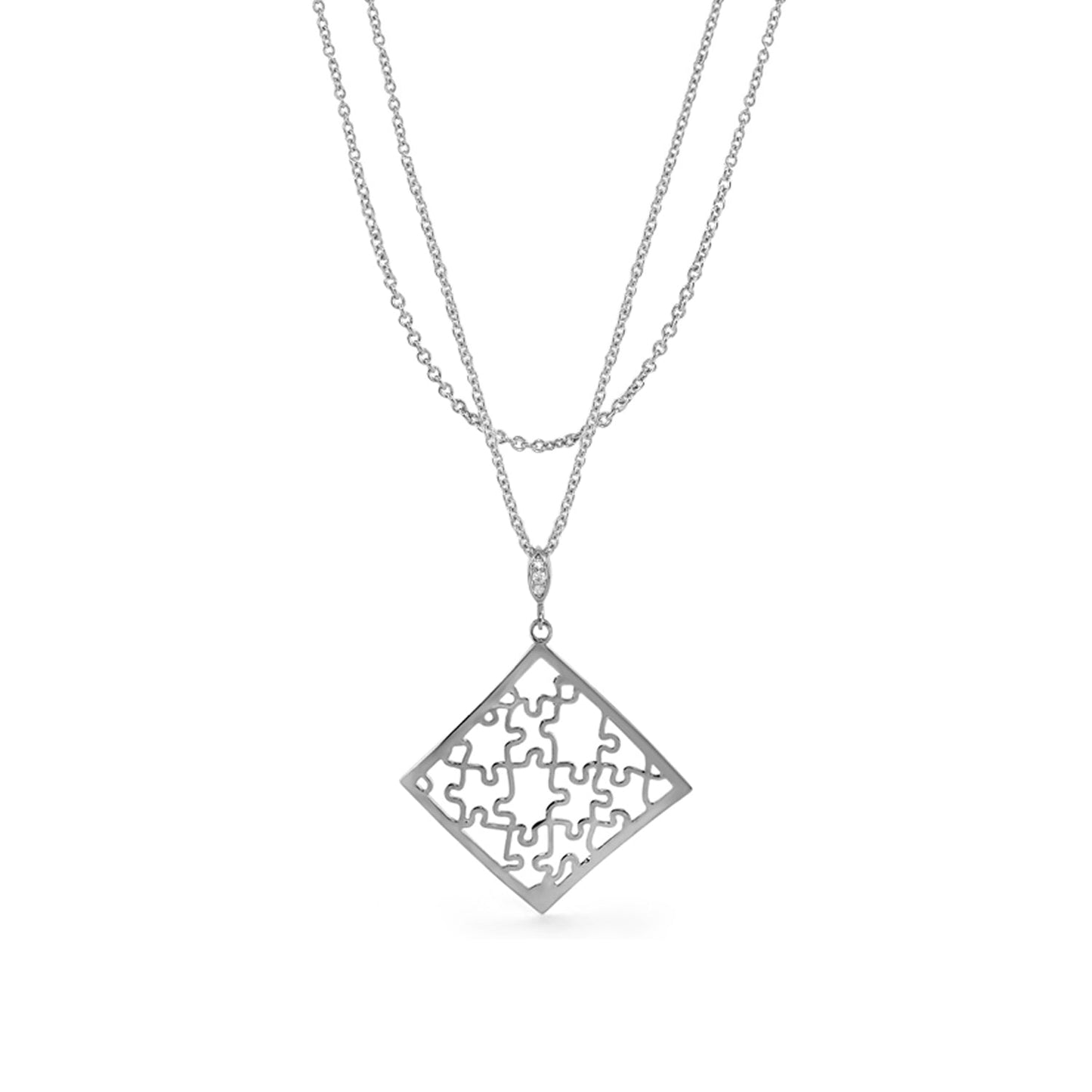 Stamped With Love necklace by Lauren G Adams with diamond lattice pendant on layered chain on Tampa Home & Garden Store