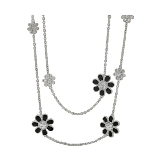 Moon Flower Necklace by Lauren G Adams, long silver-tone chain with black flower charms on Tampa Home & Garden Store