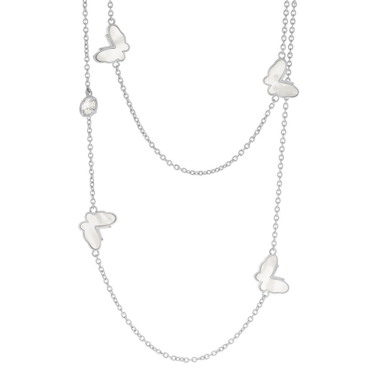 Mariposa long necklace with butterfly charms and mother-of-pearl inlays by Lauren G Adams on Tampa Home & Garden Store