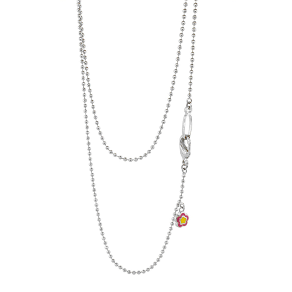 Eau Chain Necklace - Bead Chain, Lauren G Adams, silver-tone double-layer chain with pink flower charm on Tampa Home & Garden Store