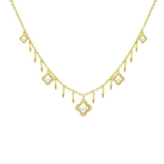 Marilyn Clover Short Necklace by Lauren G Adams, gold tone with 4 clover charms and enamel on Tampa Home & Garden Store