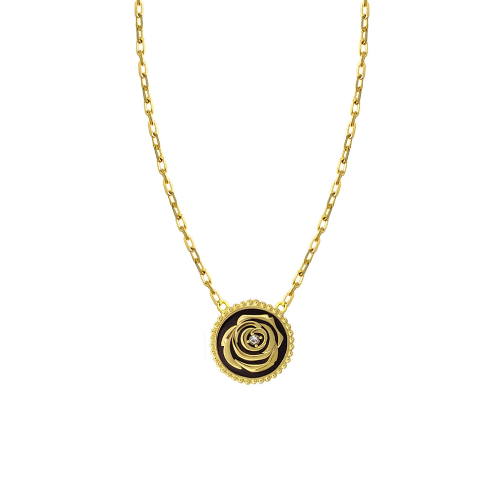 Rosie Passion Necklace gold-tone pendant with black enamel rose by Lauren G Adams on Tampa Home & Garden Store