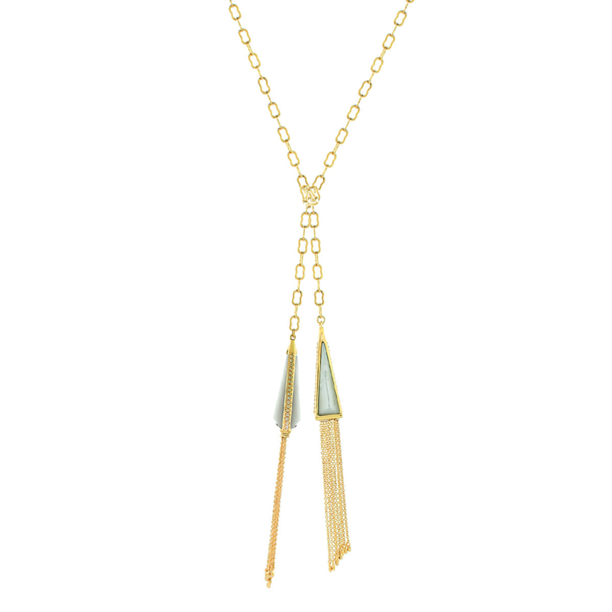 Retro Hippie Chic Long Necklace by Lauren G Adams with gold chain and twin tassel pendants on Tampa Home & Garden Store