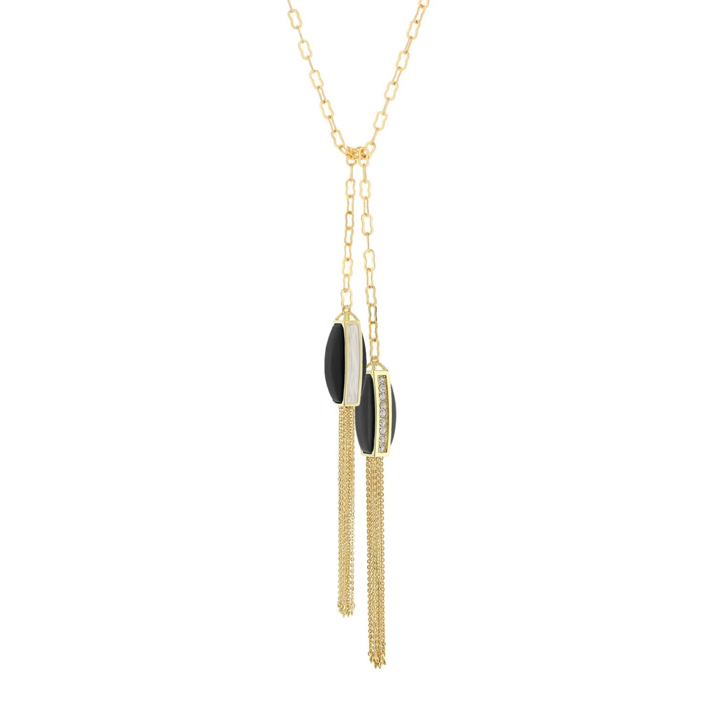 Retro Hippie Chic Necklace by Lauren G Adams, gold chain with black and white oval pendants on Tampa Home & Garden Store