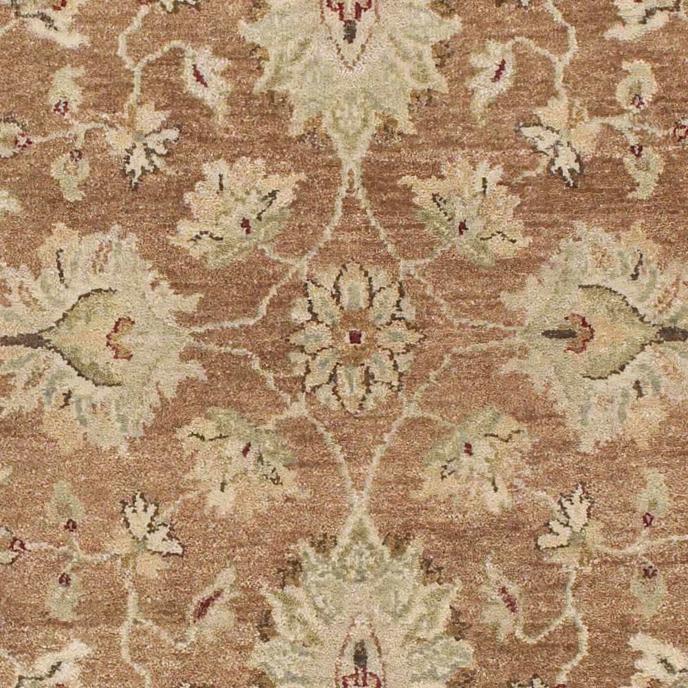 Napolville Premium Wool Area Rug warm brown background with ivory floral medallion motif on Tampa Home & Garden Store