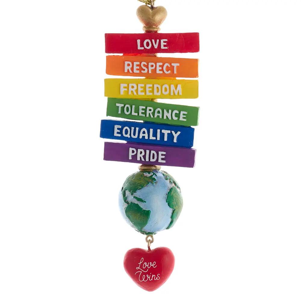 Pride Sign Ornament rainbow LOVE RESPECT FREEDOM TOLERANCE EQUALITY PRIDE red Love Wins heart on Tampa Home & Garden Store