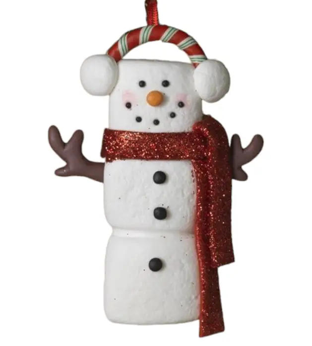 Toasty Warm Snowman Ornament with glittery red scarf and striped hat on Tampa Home & Garden Store