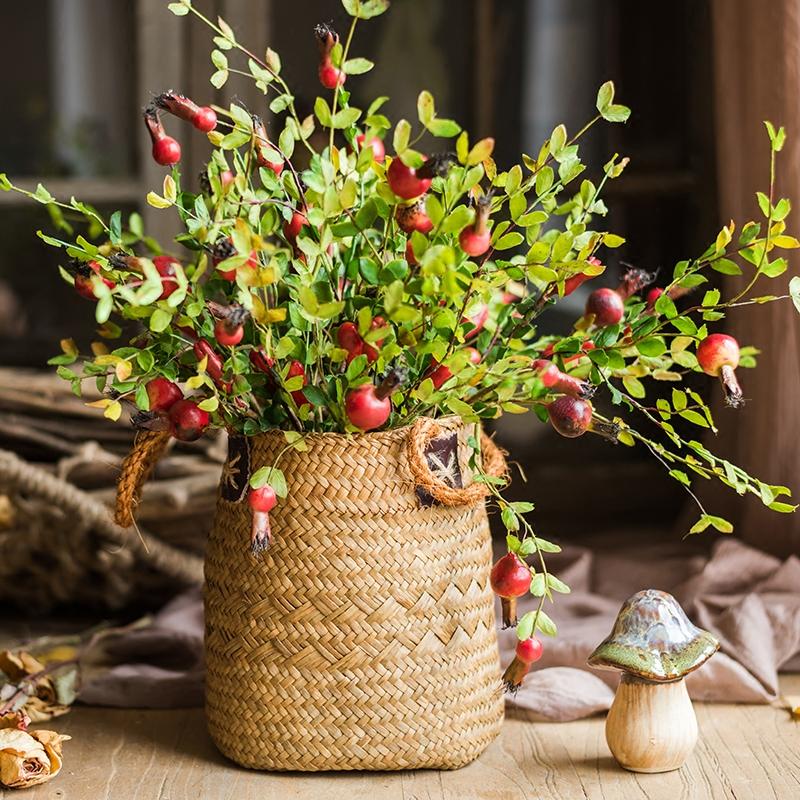 Natural straw basket bag with rope handles, set of 2 by RusticReach, greenery accents on Tampa Home & Garden Store