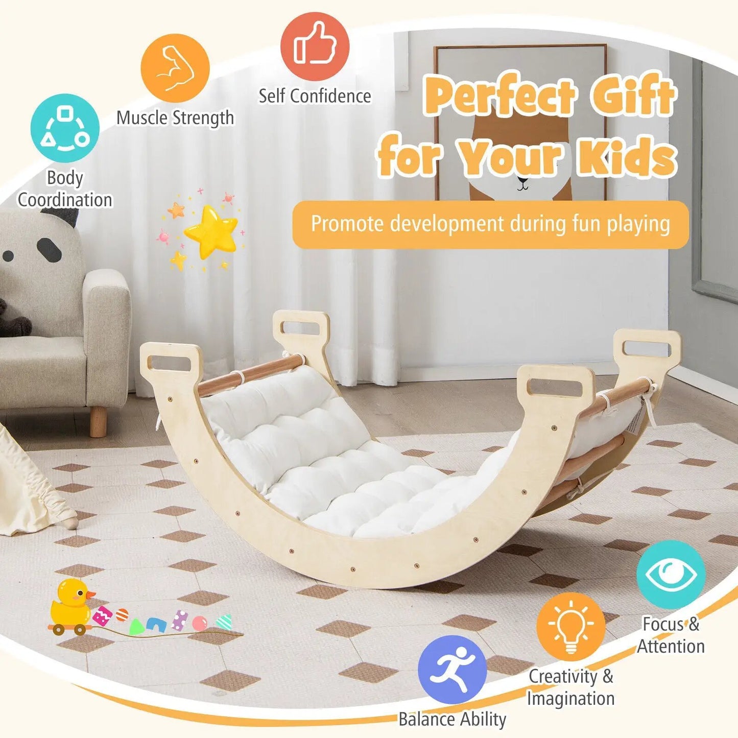 2-in-1 Arch Rocker with Soft Cushion for Toddlers-Natural - Tampa Home & Garden Store