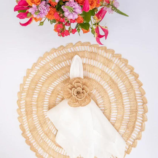 Buriti straw placemats, circular woven natural beige, handcrafted by Talah Home on Tampa Home & Garden Store