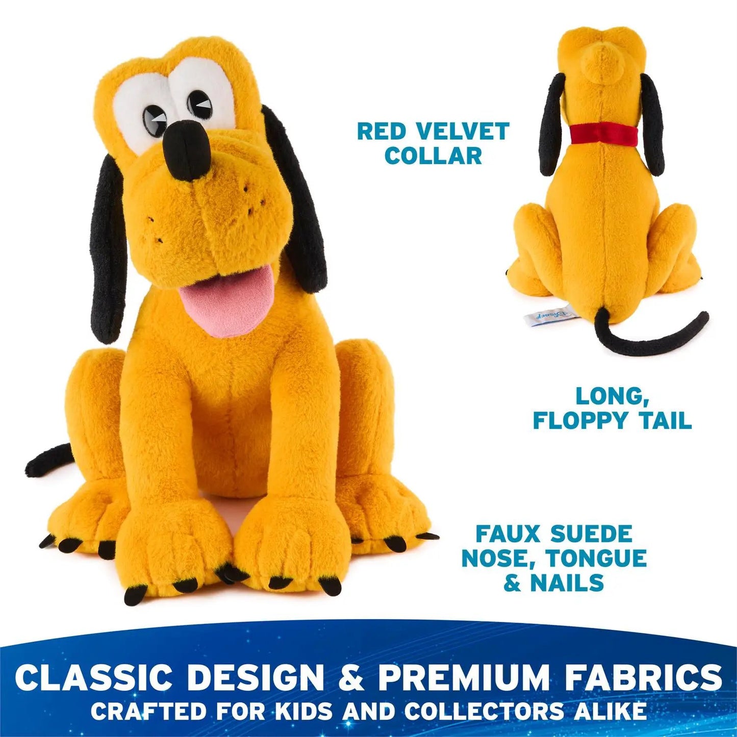 Disney Pluto plush dog by Gund, 14-inch orange plush with long black ears and pink tongue on Tampa Home & Garden Store