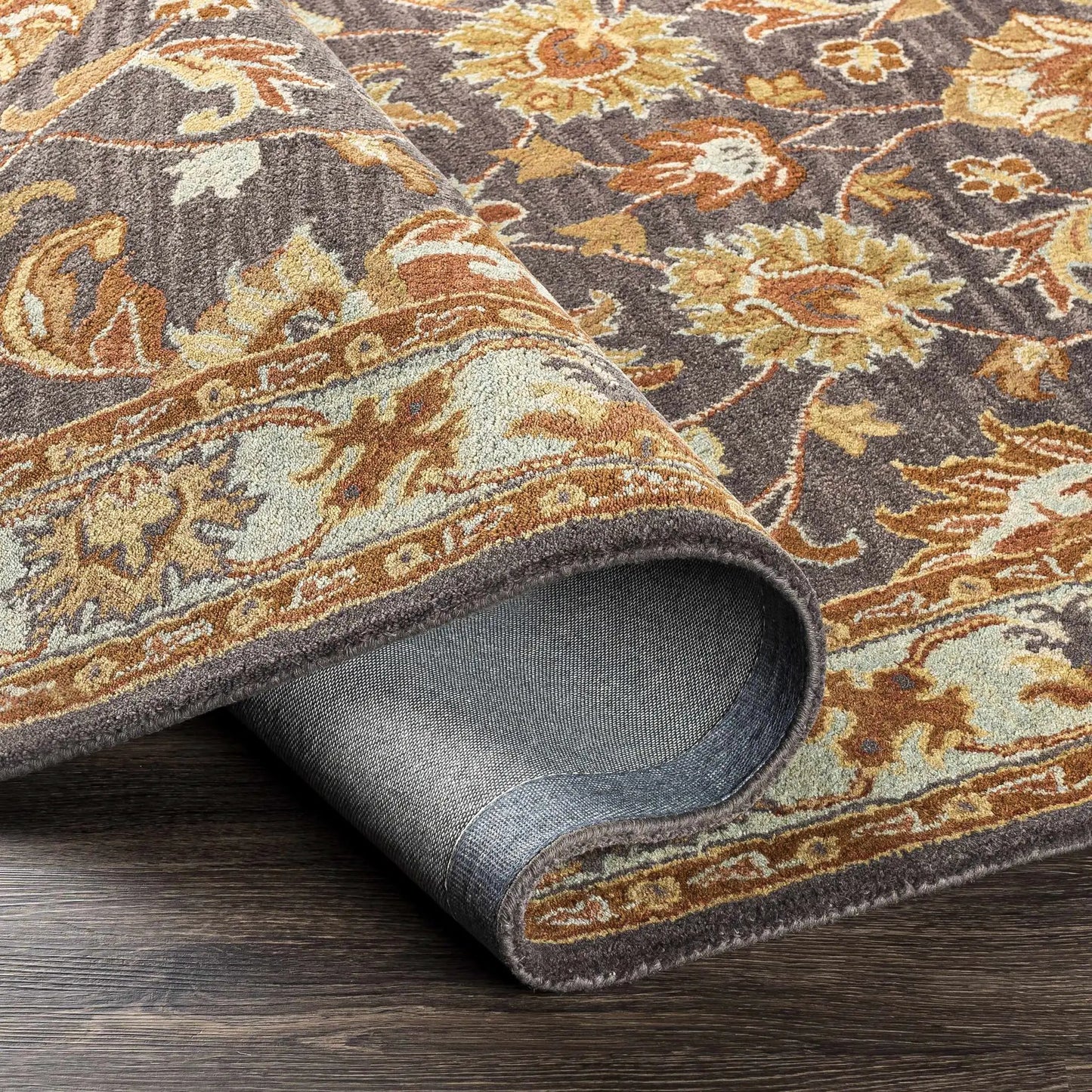 Cherryfield 1004 hand tufted wool area rug with gray-brown and warm floral motif Boutique Rugs on Tampa Home & Garden Store