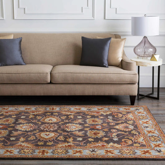 Cherryfield 1004 hand tufted wool area rug in brown navy gold ivory oriental pattern Boutique Rugs on Tampa Home & Garden Store