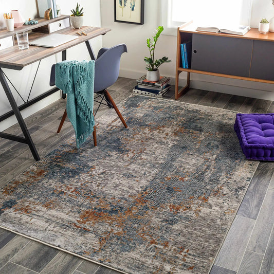 Rug Andreas Luxe Fringe Rug Mustard and Gray by Boutique Rugs in contemporary living room on Tampa Home & Garden Store