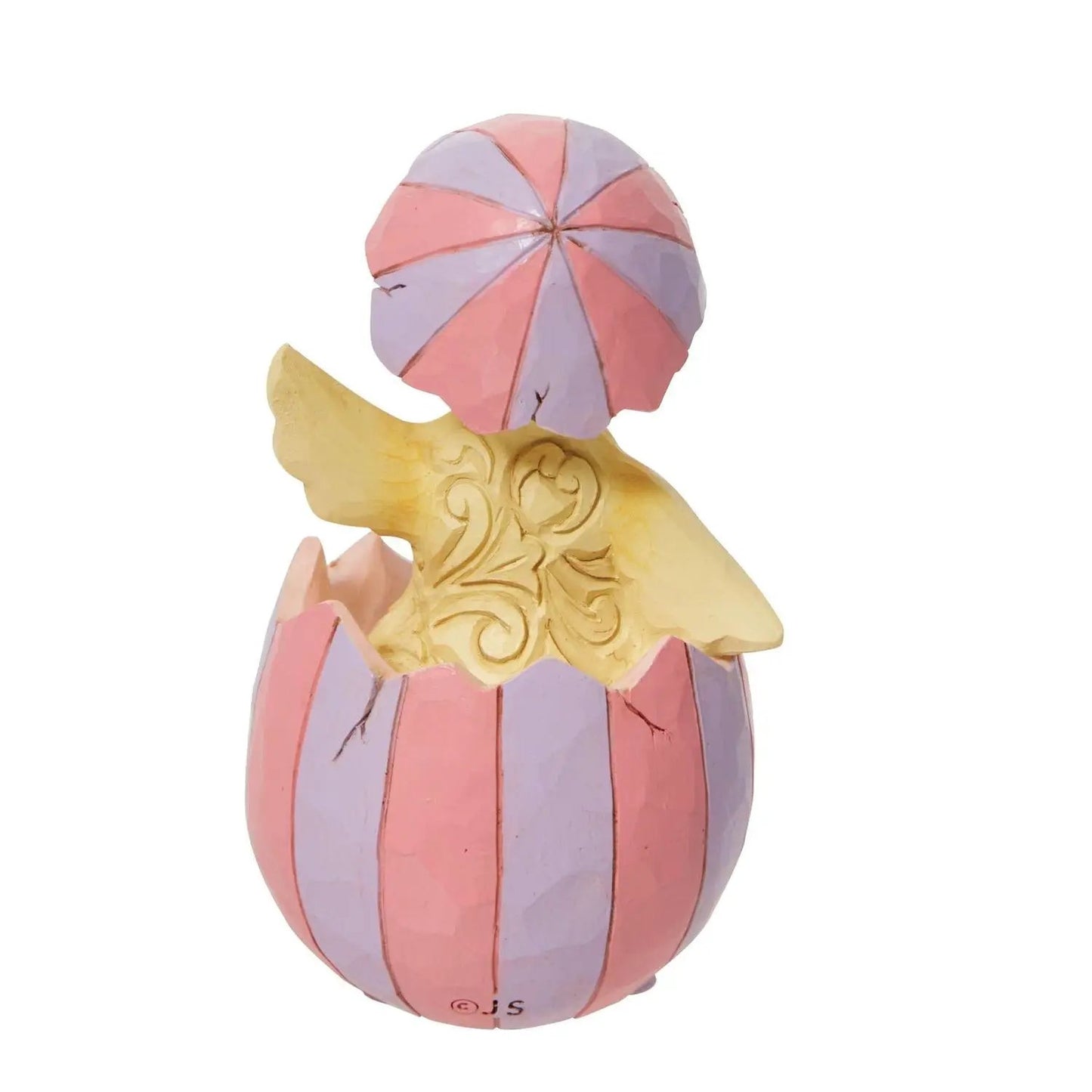 Mini Easter Chick In Painted Egg Figurine pink lavender stripes gold wing The Country Christmas Loft on Tampa Home & Garden Store