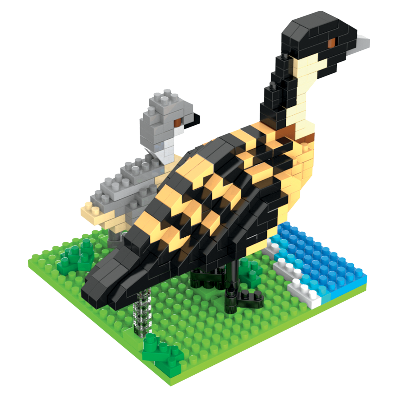 Mini Building Blocks Nene Hawaii Set interlocking blocks black and tan plumage on green base on Tampa Home & Garden Store