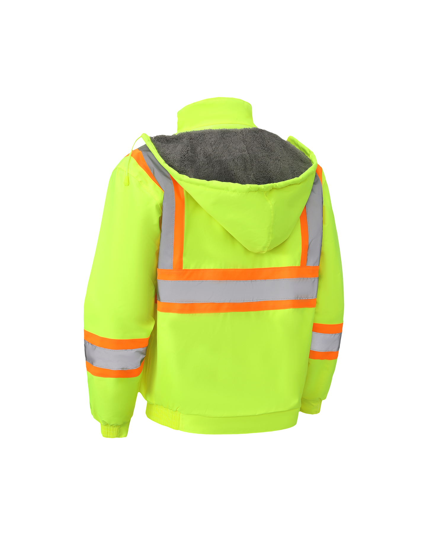 Kiwi high-visibility hooded sherpa-lined Class 3 jacket neon yellow with reflective stripes on Tampa Home & Garden Store
