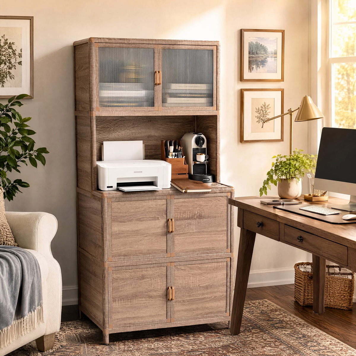 Tall storage cabinet with two ribbed acrylic doors, wood-grain aluminum frame on Tampa Home & Garden Store