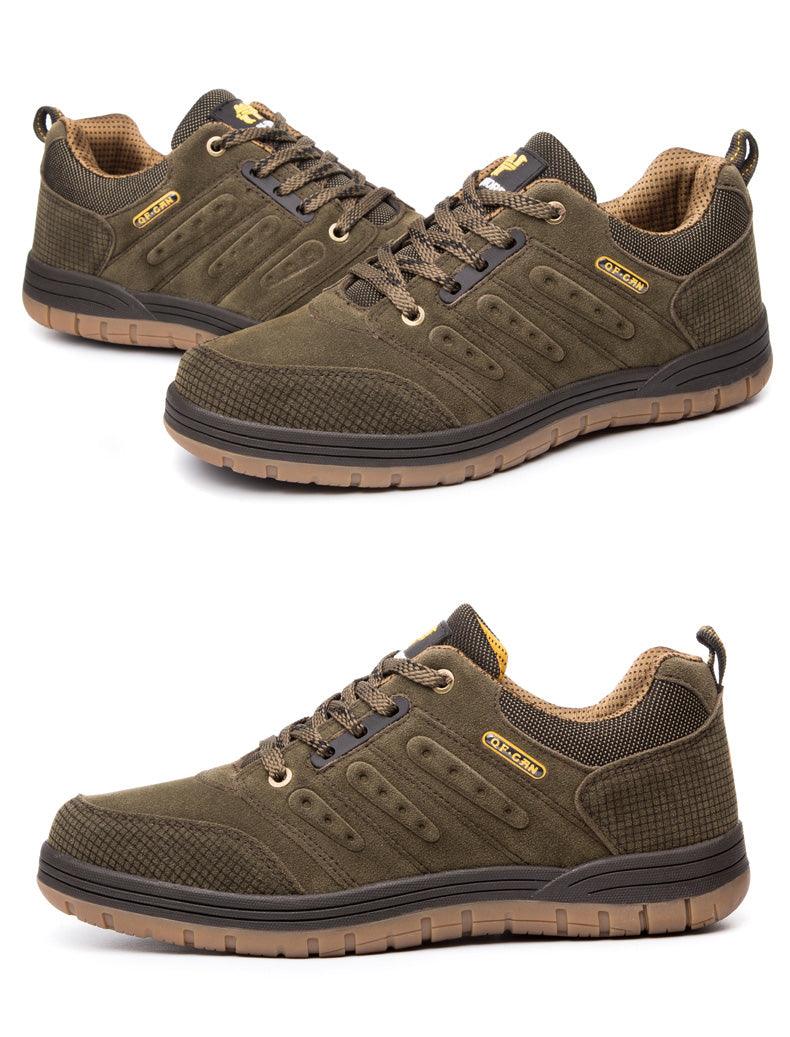 Stevvex hiking shoes, olive-brown suede and mesh, lace-up, rugged gum outsole on Tampa Home & Garden Store