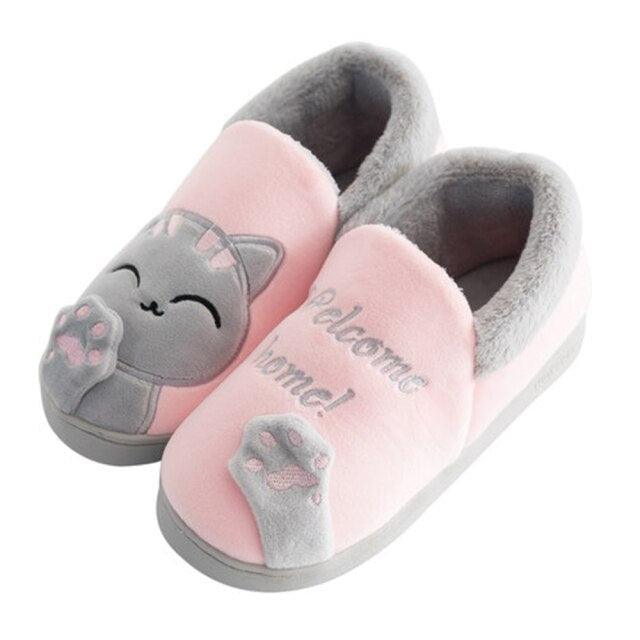 Slippers Stevvex pink fuzzy cat design memory foam house slippers with plush lining on Tampa Home & Garden Store