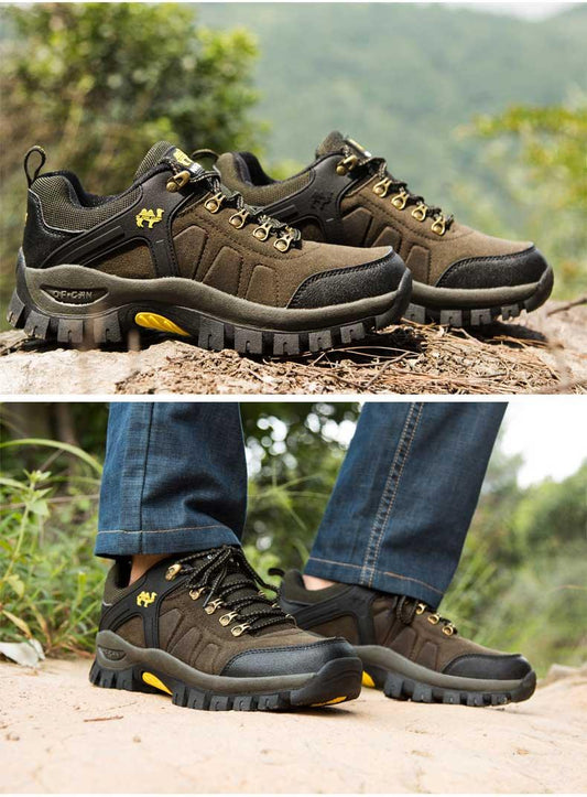 Stevvex men's waterproof hiking boots pair in brown-black with rugged anti-slip outsole on Tampa Home & Garden Store