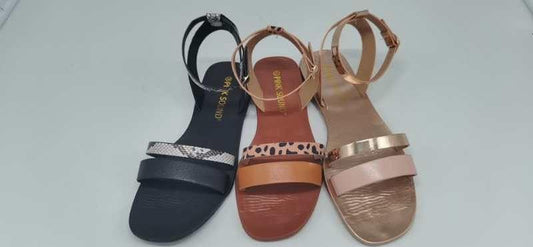 Stevvex sandals trio open-toe ankle strap: black snakeskin, brown leopard, beige metallic on Tampa Home & Garden Store