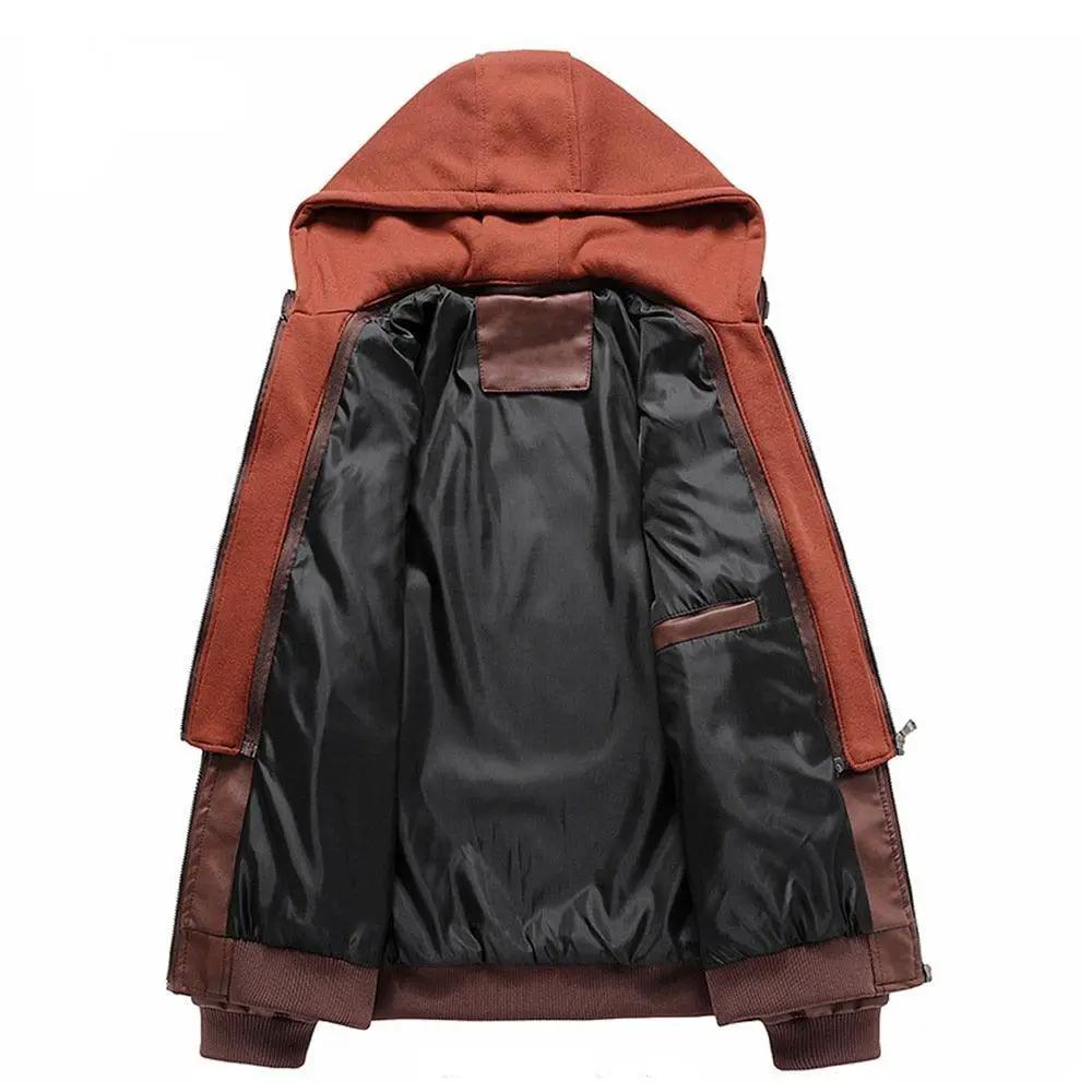 Men's PU Leather Jacket Removable Hood, Biker