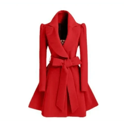 Stevvex red woolen windbreaker overcoat with belt, long XL jacket on Tampa Home & Garden Store
