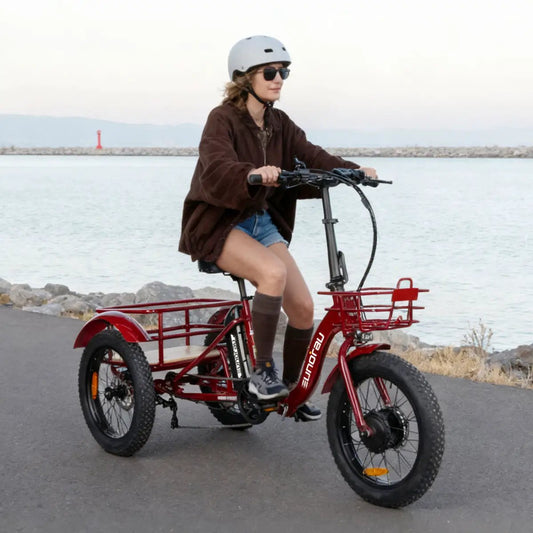 Electric Trike Foldable City Model 2.0 red EUNORAU three-wheel bicycle with front basket on Tampa Home & Garden Store